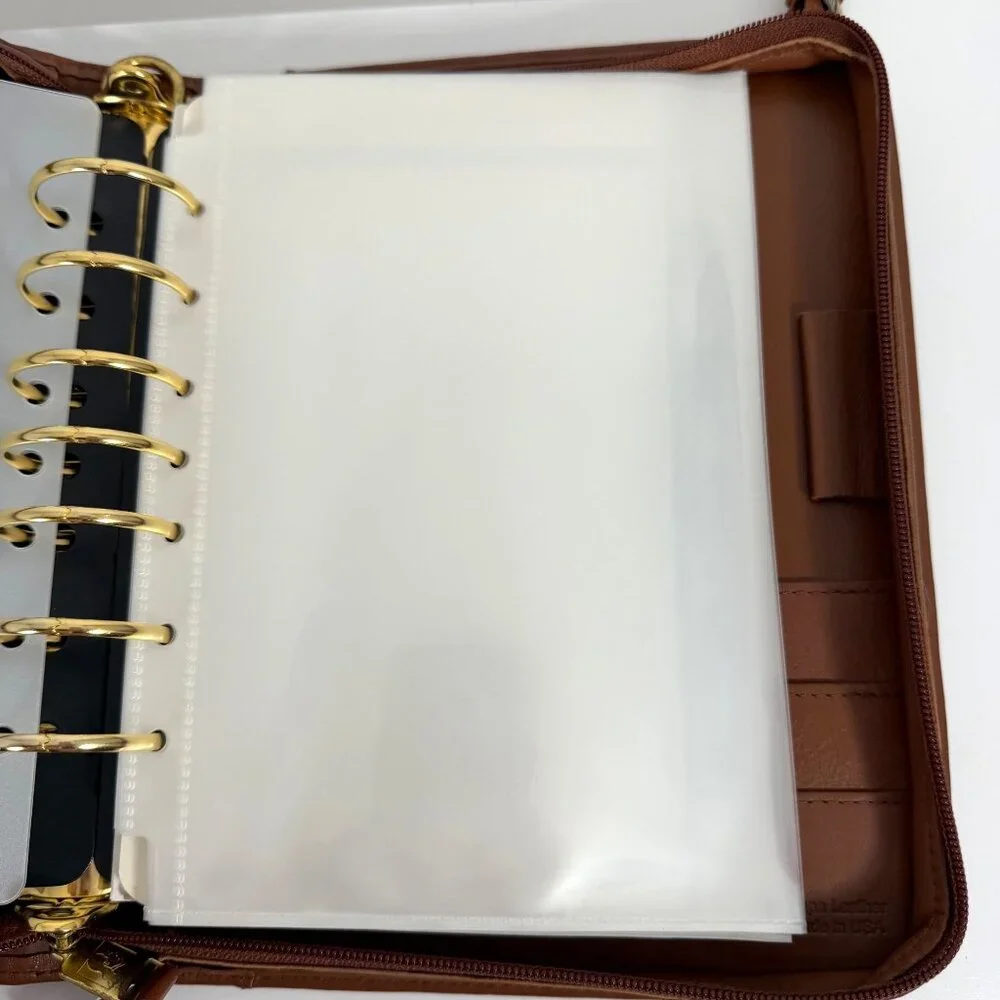 1990s FRANKLIN COVEY Crossbody Brown Leather Zip Around 7-Ring Planner 12215 USA